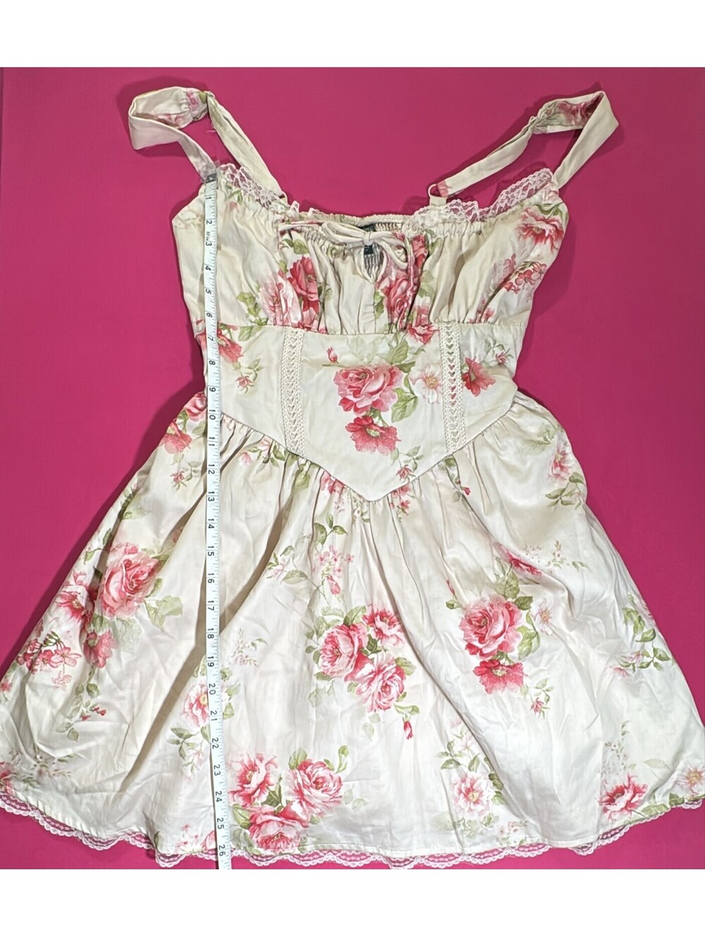 Wild Fable Floral Corset Mini Dress – Ivory Pink Rose Lace Trim Size S